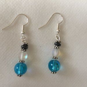 Blue and Mermaid Bead pierced dangle earrings